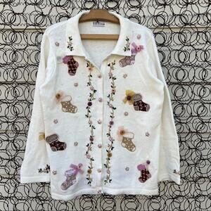 Vintage 90s BP Designs pastel romantic Christmas button down cardigan sweater